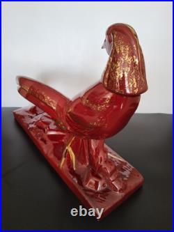 Statue sculpture faisan en céramique émaillée rouge dorée Lemanceau Art Déco Statue sculpture faisan en céramique émaillée rouge dorée Lemanceau Art Déco