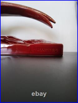 Statue sculpture faisan en céramique émaillée rouge dorée Lemanceau Art Déco Statue sculpture faisan en céramique émaillée rouge dorée Lemanceau Art Déco