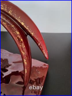 Statue sculpture faisan en céramique émaillée rouge dorée Lemanceau Art Déco Statue sculpture faisan en céramique émaillée rouge dorée Lemanceau Art Déco