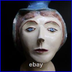 Statue sculpture tête femme autoportrait poterie céramique art déco France N7630