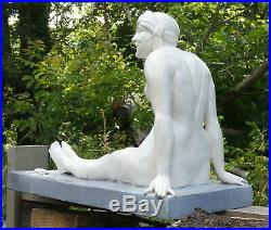 Superbe Ceramique 1930 Art Deco Statue Baigneuse Au Crabe Femme A La Plage Mer
