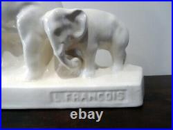 Superbe Ceramique Craquelee Art Deco Francois Levallois Elephan Avec Son Petit