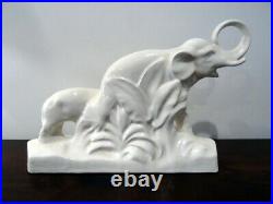 Superbe Ceramique Craquelee Art Deco Francois Levallois Elephan Avec Son Petit