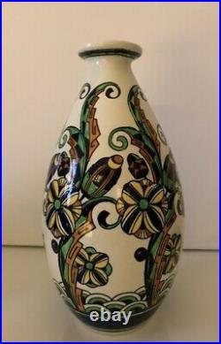 Superbe Vase Ceramique Emaillee Decor Cubisant De Charles Catteau Boch