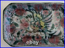 Superbe ancien PLAT CREUX VIDE POCHE signé CAZAUX en CERAMIQUE ART DECO oiseau