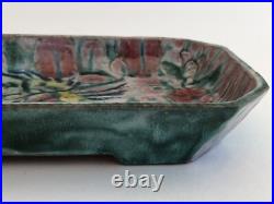 Superbe ancien PLAT CREUX VIDE POCHE signé CAZAUX en CERAMIQUE ART DECO oiseau