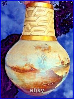 Superbe gros vase en céramique art-déco décor de paysage signature à identifier