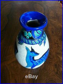 Superbe vase art déco, céramique craquelée KERAMIS signé Charles CATTEAU 1925