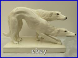 Superbes Lévriers Blancs Barzoi- Céramique Art-Deco Czechoslovakia