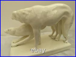 Superbes Lévriers Blancs Barzoi- Céramique Art-Deco Czechoslovakia