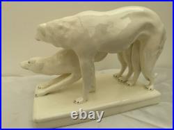 Superbes Lévriers Blancs Barzoi- Céramique Art-Deco Czechoslovakia