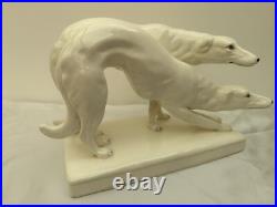 Superbes Lévriers Blancs Barzoi- Céramique Art-Deco Czechoslovakia