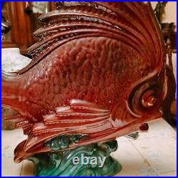 VALLAURIS Lampe ambiance céramique zoomorphe 42 cm luminaire vintage poisson