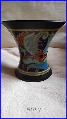 VASE 18,5 x 13,5cm Céramique Gouda Hollande Signé Numéroté Art Déco Parfait état