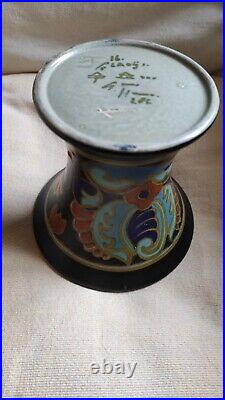 VASE 18,5 x 13,5cm Céramique Gouda Hollande Signé Numéroté Art Déco Parfait état