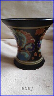 VASE 18,5 x 13,5cm Céramique Gouda Hollande Signé Numéroté Art Déco Parfait état