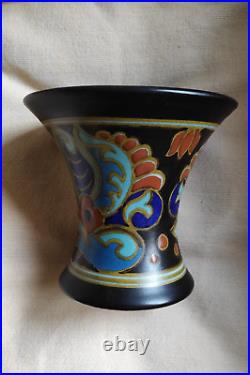 VASE 18,5 x 13,5cm Céramique Gouda Hollande Signé Numéroté Art Déco Parfait état
