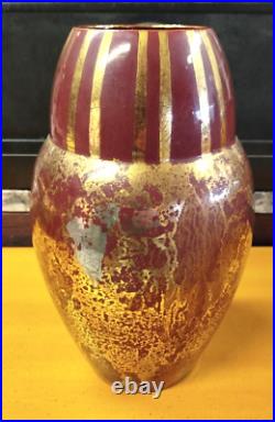 VASE CERAMIQUE Art Deco Dore Argente Rouge Sang Boeuf Fau & Guillard 49MAG 29/03 VASE CERAMIQUE Art Deco Dore Argente Rouge Sang Boeuf Fau & Guillard 49MAG 29/03