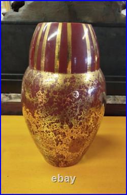 VASE CERAMIQUE Art Deco Dore Argente Rouge Sang Boeuf Fau & Guillard 49MAG 29/03 VASE CERAMIQUE Art Deco Dore Argente Rouge Sang Boeuf Fau & Guillard 49MAG 29/03