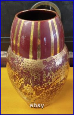 VASE CERAMIQUE Art Deco Dore Argente Rouge Sang Boeuf Fau & Guillard 49MAG 29/03 VASE CERAMIQUE Art Deco Dore Argente Rouge Sang Boeuf Fau & Guillard 49MAG 29/03