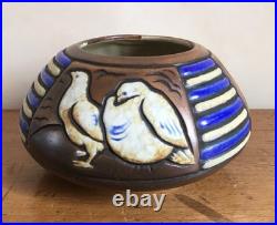 Vase ANDRÉ LEGRAND MOUGIN NANCY céramique Art Déco Nouveau moineaux coloniale XX