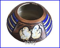 Vase ANDRÉ LEGRAND MOUGIN NANCY céramique Art Déco Nouveau moineaux coloniale XX