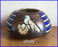 Vase ANDRÉ LEGRAND MOUGIN NANCY céramique Art Déco Nouveau moineaux coloniale XX