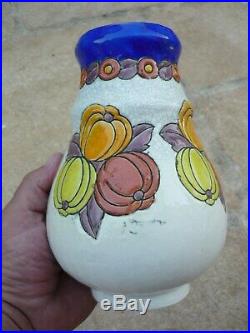 Vase Art Deco Ceramique Craquelee Emaux Cloisonnes Boch Freres Keramis Catteau