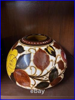 Vase Art Deco Ceramique Vernissee Decor Floral Forme Ronde Italie