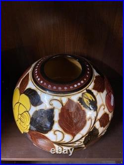 Vase Art Deco Ceramique Vernissee Decor Floral Forme Ronde Italie