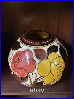 Vase Art Deco Ceramique Vernissee Decor Floral Forme Ronde Italie