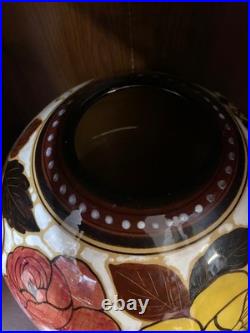 Vase Art Deco Ceramique Vernissee Decor Floral Forme Ronde Italie