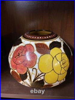 Vase Art Deco Ceramique Vernissee Decor Floral Forme Ronde Italie