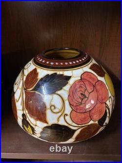 Vase Art Deco Ceramique Vernissee Decor Floral Forme Ronde Italie