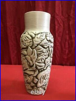 Vase Art Deco En Céramique Grès De Mougin Nancy Par A. Goor À Décor De Roses