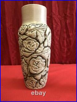 Vase Art Deco En Céramique Grès De Mougin Nancy Par A. Goor À Décor De Roses