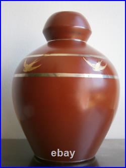 Vase Art Déco Forme ovoïde Céramique 1930 Marron Décor Argenté et Doré