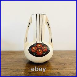 Vase Art Déco début 20e siècle Céramique craquelée à décor polychrome stylisé