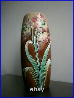 Vase Art Nouveau Barbotine De Bruyn Fives-lille Ceramique 1900 Deco Florale
