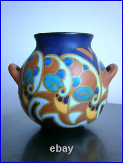 Vase Art déco Céramique Faïence Gouda décor 1930 Ancien