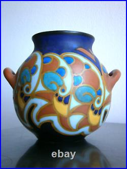 Vase Art déco Céramique Faïence Gouda décor 1930 Ancien