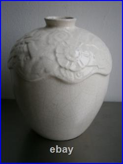 Vase Art déco Céramique craquelé 1930 décor Floral Géométrique Ancien