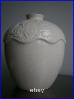 Vase Art déco Céramique craquelé 1930 décor Floral Géométrique Ancien