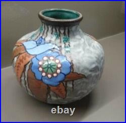 Vase Art-déco signé Louis Dage ceramique a décor polychrome émaillé