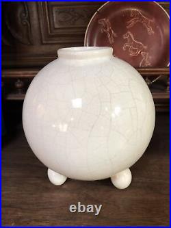Vase Boule Art Déco en Céramique Craquelée