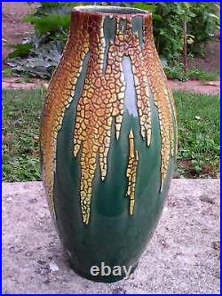Vase Céramique Émail Crispé St Clément Art Déco. Forme Obus Polychrome. Rare. Ttbe