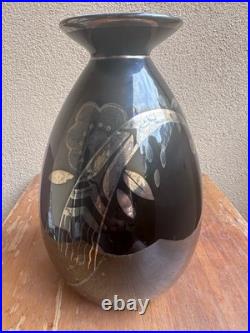 Vase Céramique Noire Or Argent Fleur Art Déco Boch Frères La Loubiere Belgique