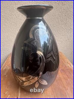 Vase Céramique Noire Or Argent Fleur Art Déco Boch Frères La Loubiere Belgique