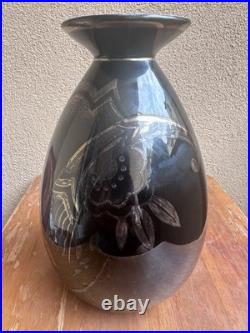 Vase Céramique Noire Or Argent Fleur Art Déco Boch Frères La Loubiere Belgique