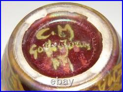 Vase Ceramique Signe Clement Massier Art-deco Tres Rare Irisee A Decor Stylise